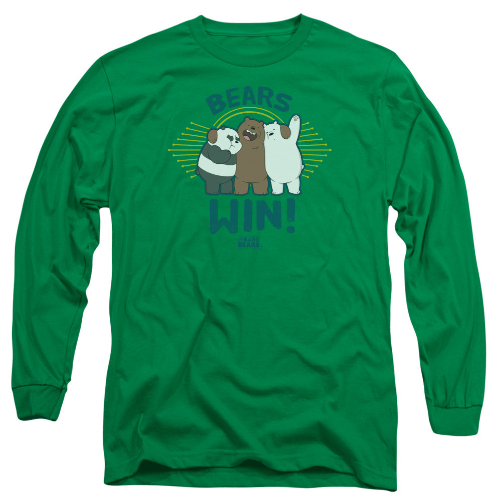 WE BARE BEARS : BEARS WIN L\S ADULT T SHIRT 18\1 Kelly Green 3X