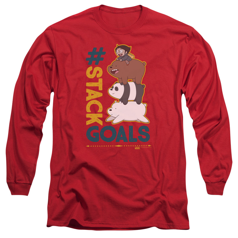 WE BARE BEARS : STACK GOALS L\S ADULT T SHIRT 18\1 Red MD