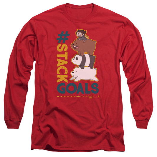 WE BARE BEARS : STACK GOALS L\S ADULT T SHIRT 18\1 Red MD