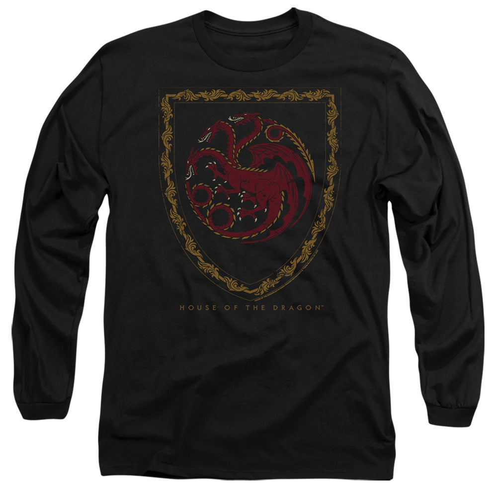 HOUSE OF THE DRAGON : DRAGON SHIELD VINTAGE DARK L\S ADULT T SHIRT 18\1 Black 2X