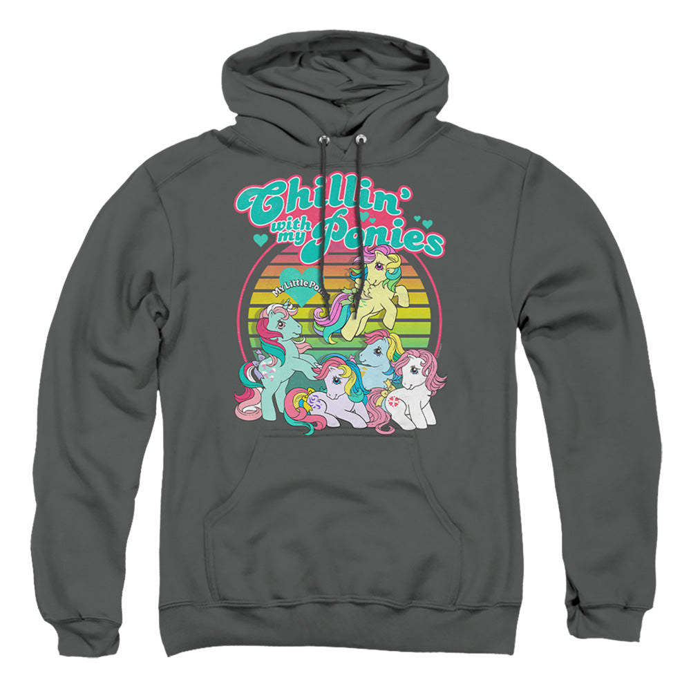 MY LITTLE PONY RETRO : CHILLIN WITH MY PONIES ADULT PULL OVER HOODIE Charcoal 2X