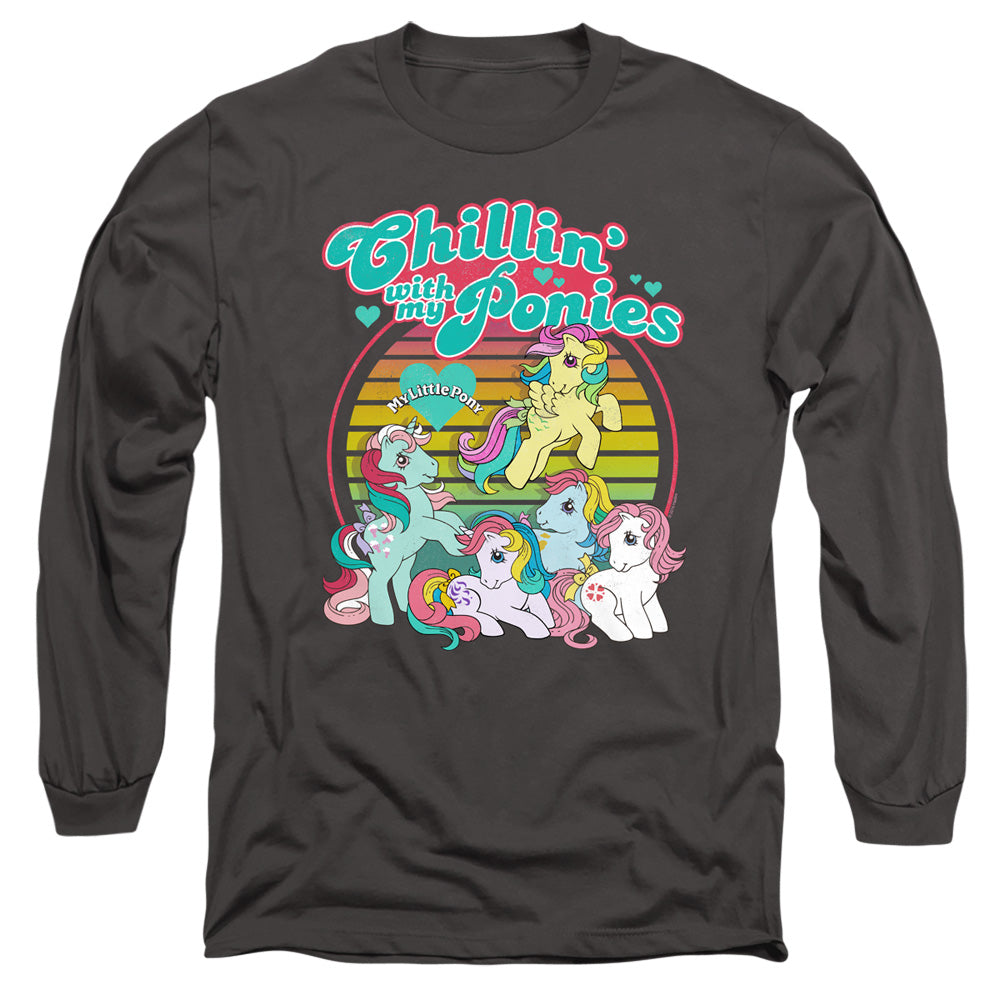 MY LITTLE PONY RETRO : CHILLIN WITH MY PONIES L\S ADULT T SHIRT 18\1 Charcoal 2X