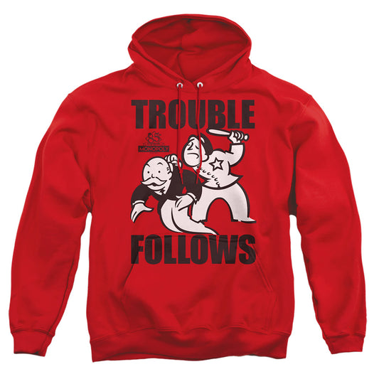 MONOPOLY : TROUBLE FOLLOWS ADULT PULL OVER HOODIE Red 2X