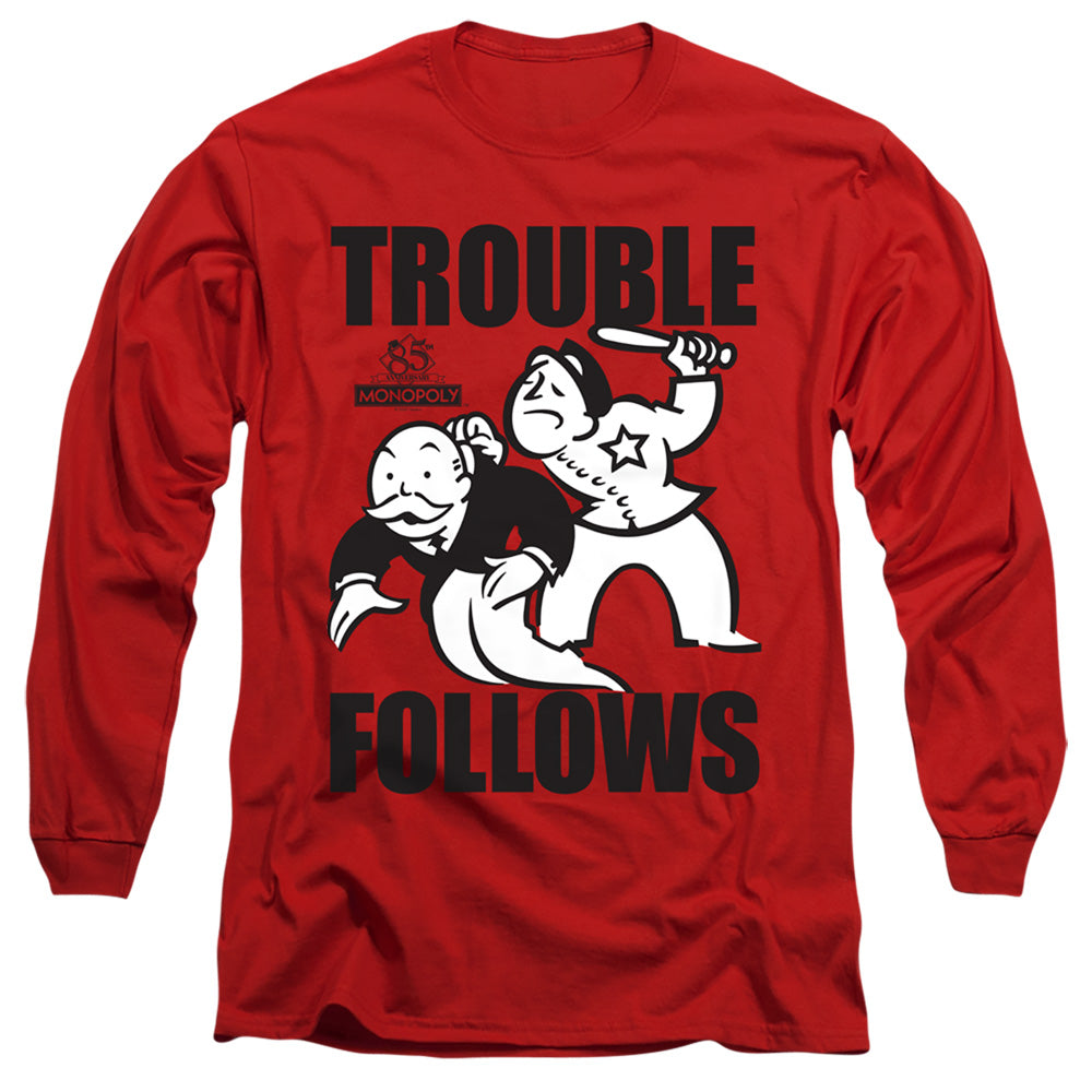 MONOPOLY : TROUBLE FOLLOWS L\S ADULT T SHIRT 18\1 Red 2X