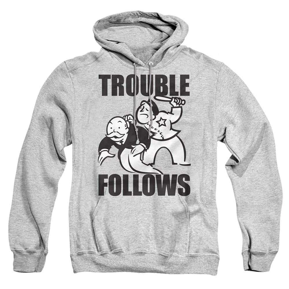 MONOPOLY : TROUBLE FOLLOWS EVERGREEN ADULT PULL OVER HOODIE Red 2X