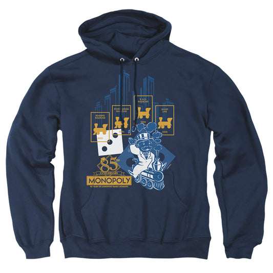 MONOPOLY : THE TRUE RAILROAD TYCOON ADULT PULL OVER HOODIE Navy 2X