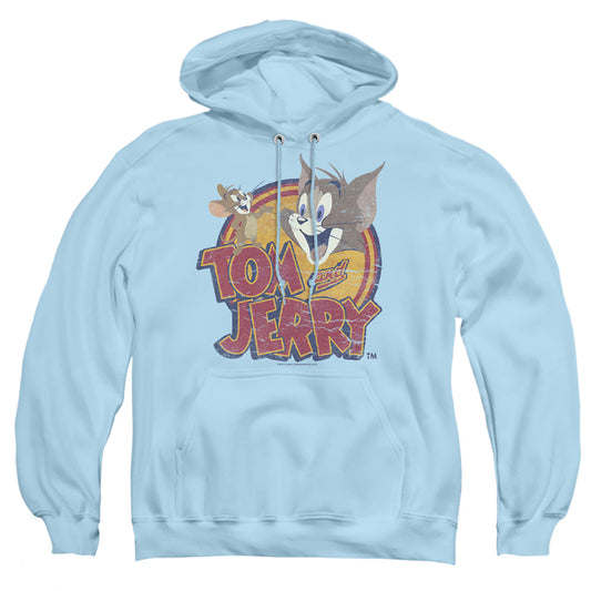 TOM AND JERRY : WATER DAMAGED ADULT PULL OVER HOODIE LIGHT BLUE 2X