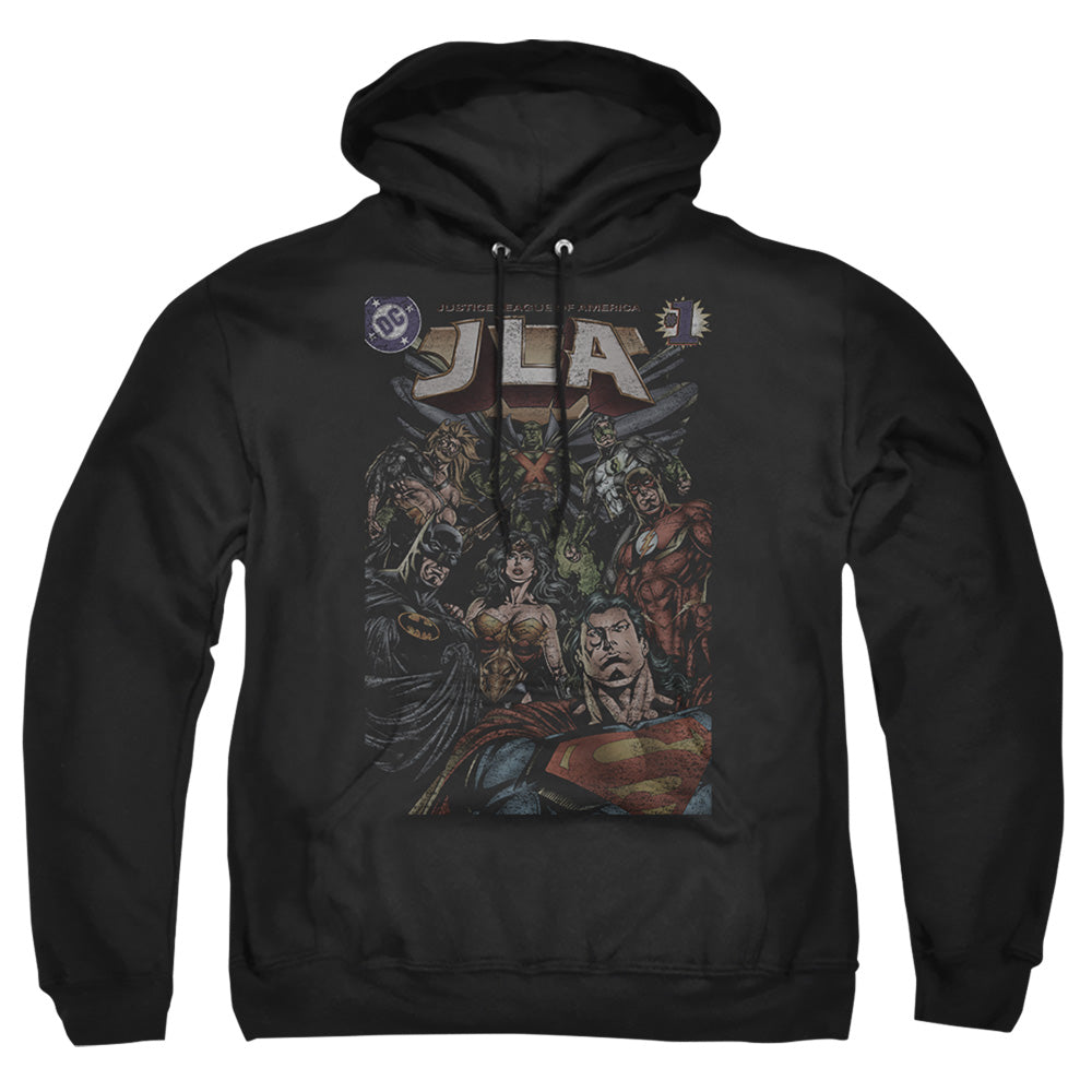 JUSTICE LEAGUE OF AMERICA : #1 COVER ADULT PULL OVER HOODIE Black MD