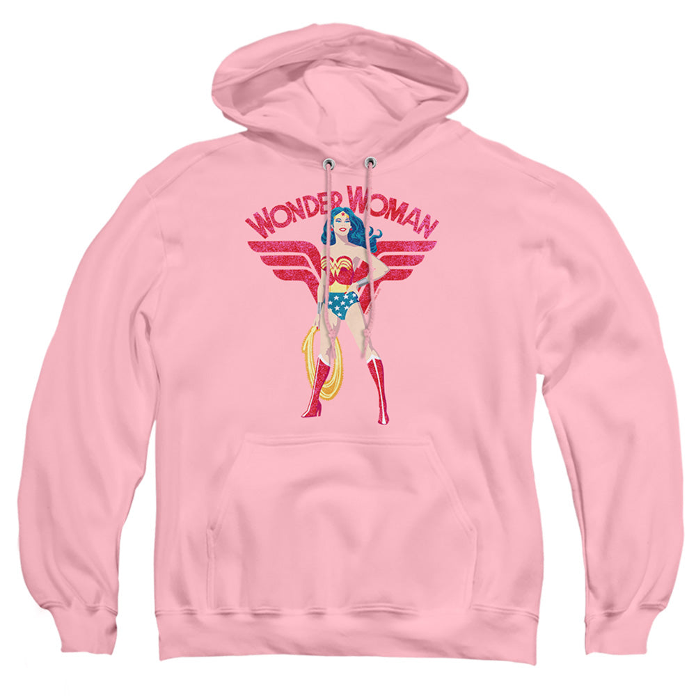 JUSTICE LEAGUE OF AMERICA : WONDER WOMAN SPARKLE ADULT PULL OVER HOODIE PINK 2X