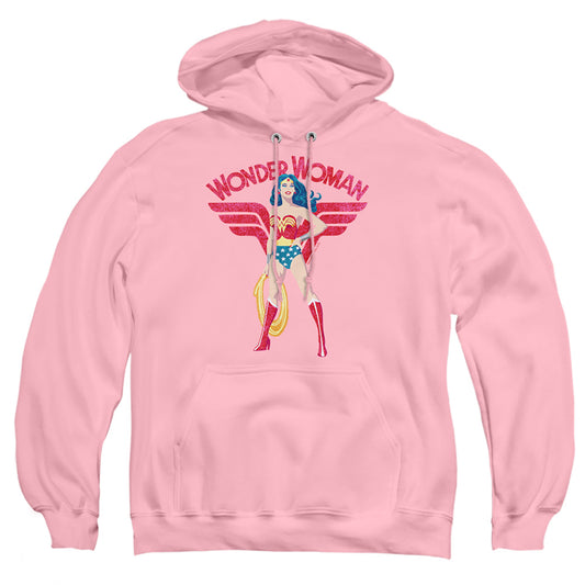 JUSTICE LEAGUE OF AMERICA : WONDER WOMAN SPARKLE ADULT PULL OVER HOODIE PINK MD