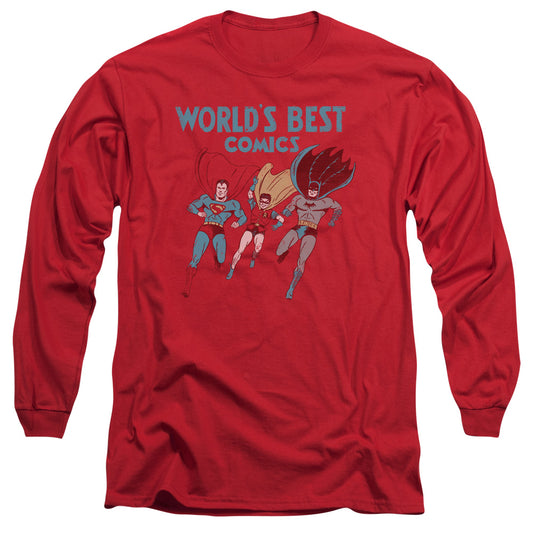 JUSTICE LEAGUE OF AMERICA : WORLD'S BEST L\S ADULT T SHIRT 18\1 RED 2X