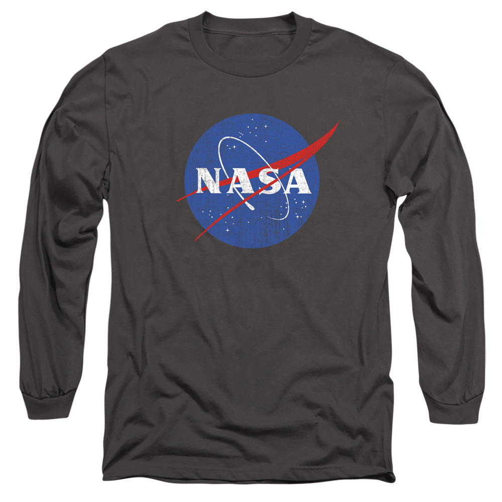 NASA : MEATBALL LOGO DISTRESSED L\S ADULT T SHIRT 18\1 Charcoal 2X