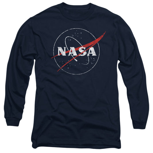 NASA : DISTRESSED LOGO L\S ADULT T SHIRT 18\1 Navy 2X