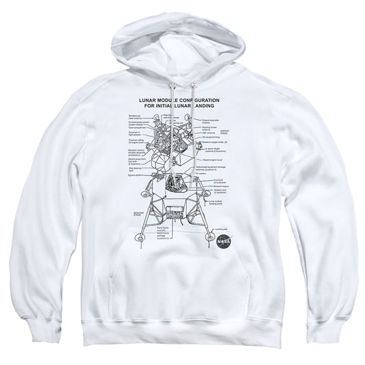 NASA : LUNAR MODULE DIAGRAM ADULT PULL OVER HOODIE White 2X