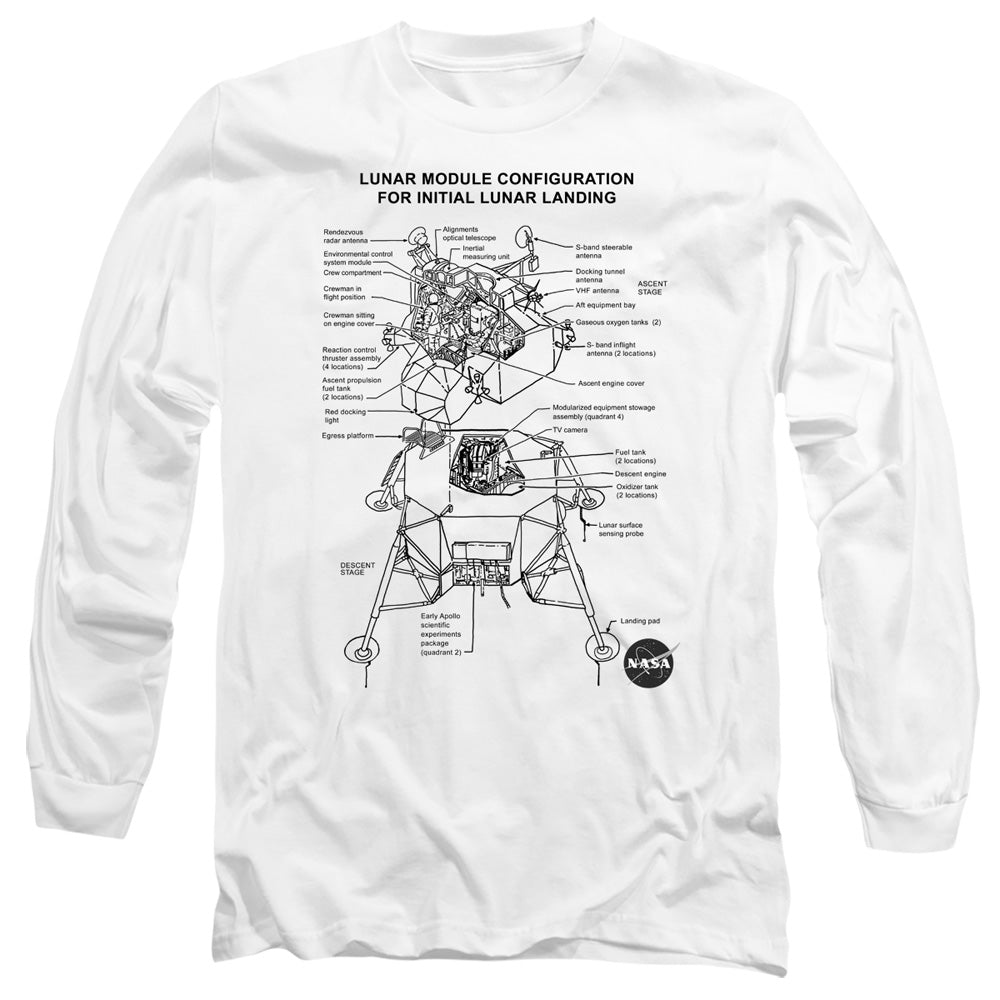 NASA : LUNAR MODULE DIAGRAM L\S ADULT T SHIRT 18\1 White 2X