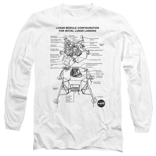 NASA : LUNAR MODULE DIAGRAM L\S ADULT T SHIRT 18\1 White MD