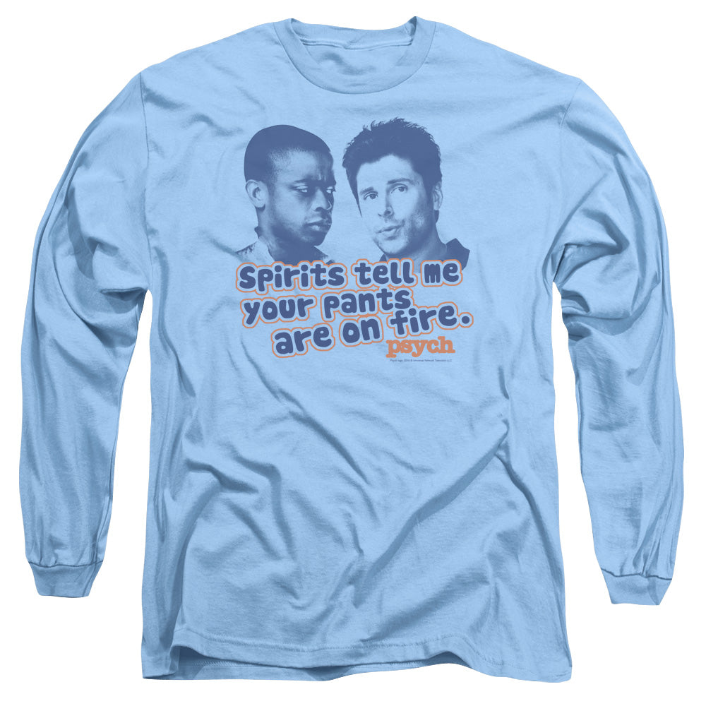 PSYCH : PANTS ON FIRE L\S ADULT T SHIRT 18\1 CAROLINA BLUE LG