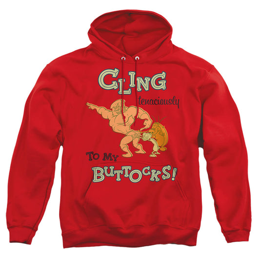 REN AND STIMPY : CLING TENACIOUSLY TO MY BUTTOCKS ADULT PULL OVER HOODIE Red 2X