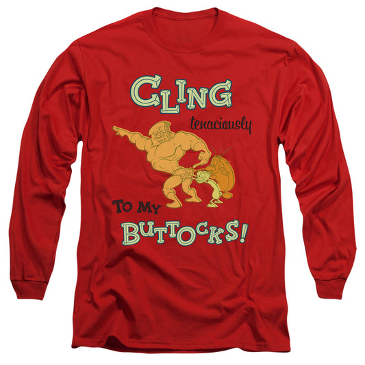 REN AND STIMPY : CLING TENACIOUSLY TO MY BUTTOCKS L\S ADULT T SHIRT 18\1 Red 2X