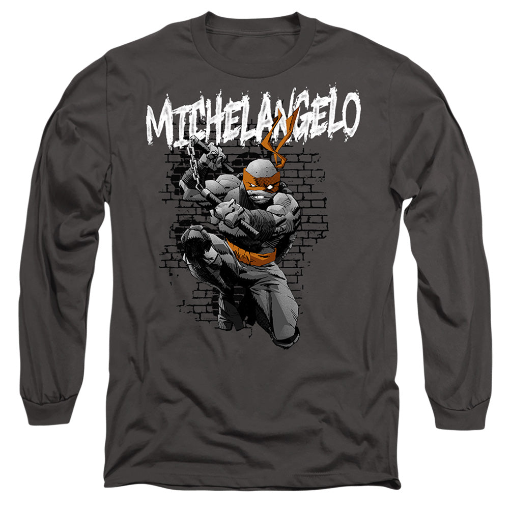 TEENAGE MUTANT NINJA TURTLES : TMNT MICHELANGELO L\S ADULT T SHIRT 18\1 Charcoal MD