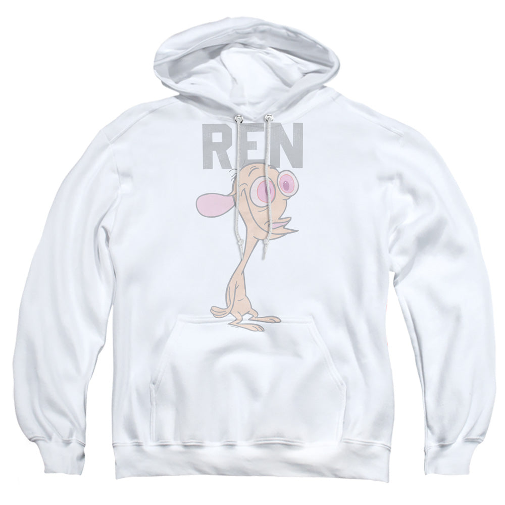 REN AND STIMPY : COLLEGIATE REN ADULT PULL OVER HOODIE White 2X