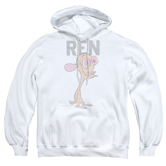 REN AND STIMPY : COLLEGIATE REN ADULT PULL OVER HOODIE White XL