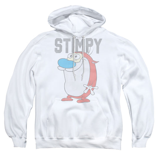 REN AND STIMPY : COLLEGIATE STIMPY ADULT PULL OVER HOODIE White 2X