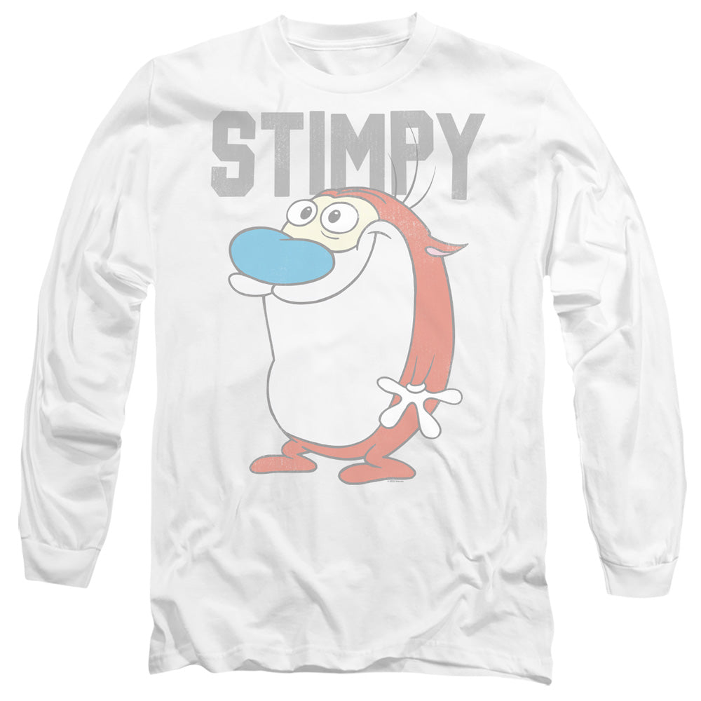 REN AND STIMPY : COLLEGIATE STIMPY L\S ADULT T SHIRT 18\1 White 2X