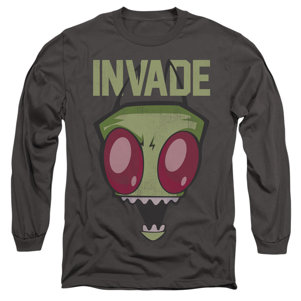 INVADER ZIM : INVADE L\S ADULT T SHIRT 18\1 Charcoal 2X