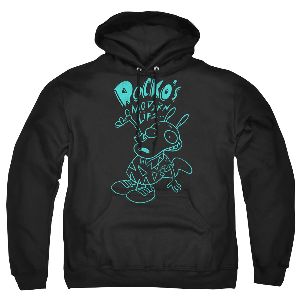 ROCKO'S MODERN LIFE : NEON ROCKO ADULT PULL OVER HOODIE Black 2X