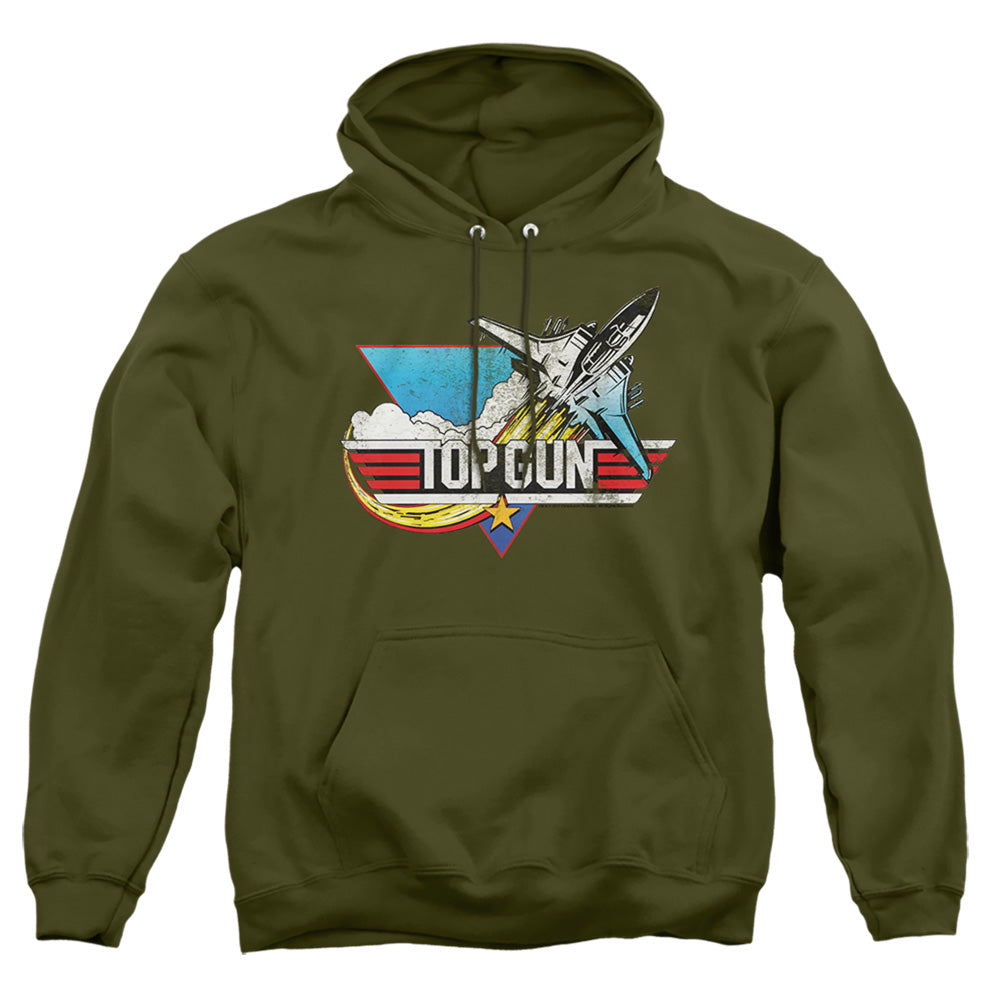 TOP GUN : DISTRESSED LOGO ADULT PULL OVER HOODIE MILITARY GREEN 2X