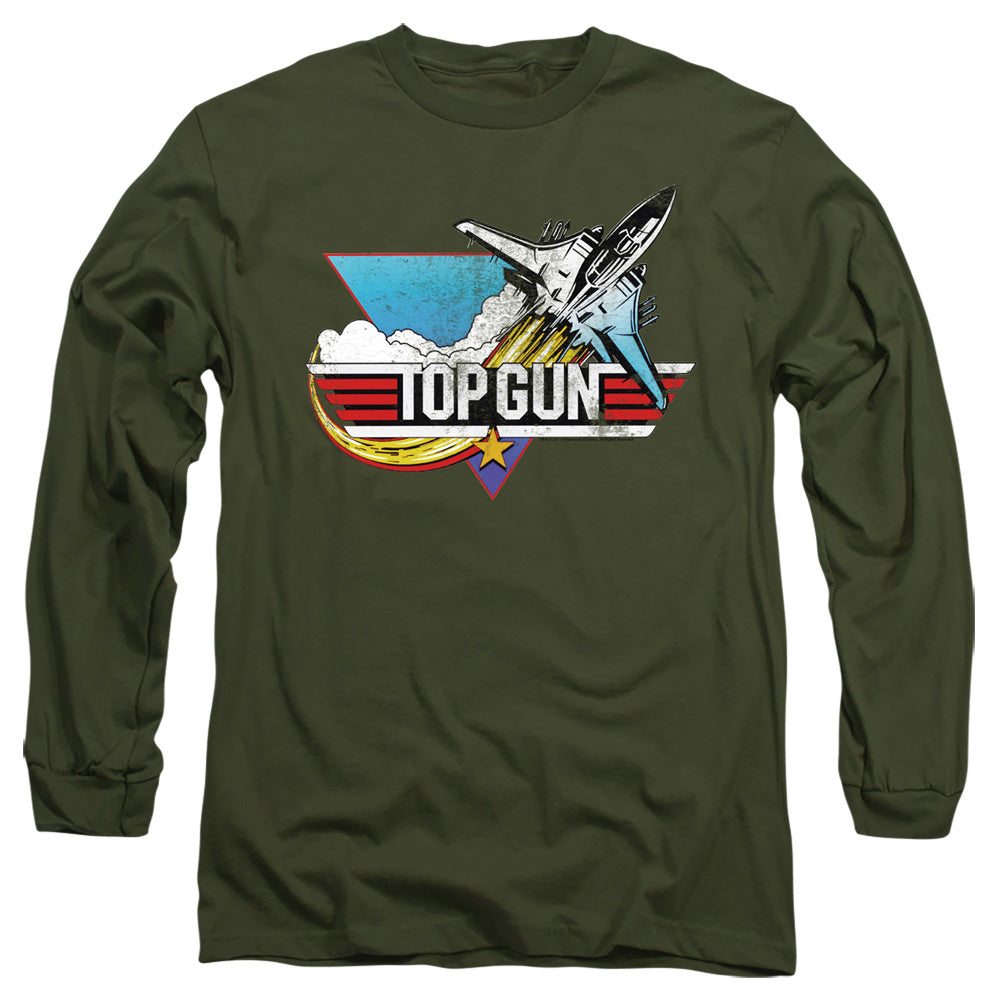 TOP GUN : DISTRESSED LOGO L\S ADULT T SHIRT 18\1 MILITARY GREEN 2X