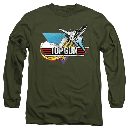 TOP GUN : DISTRESSED LOGO L\S ADULT T SHIRT 18\1 MILITARY GREEN MD