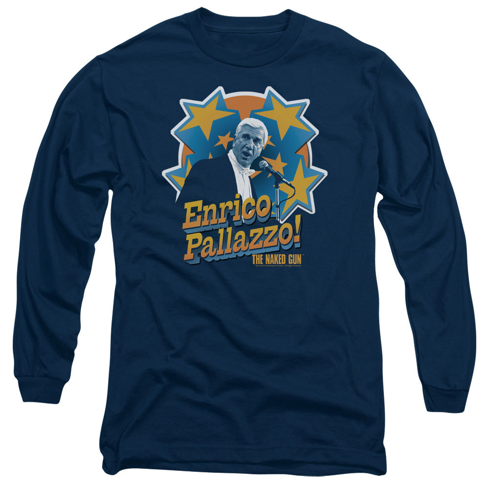 NAKED GUN : IT'S ENRICO PALLAZZO L\S ADULT T SHIRT 18\1 NAVY LG