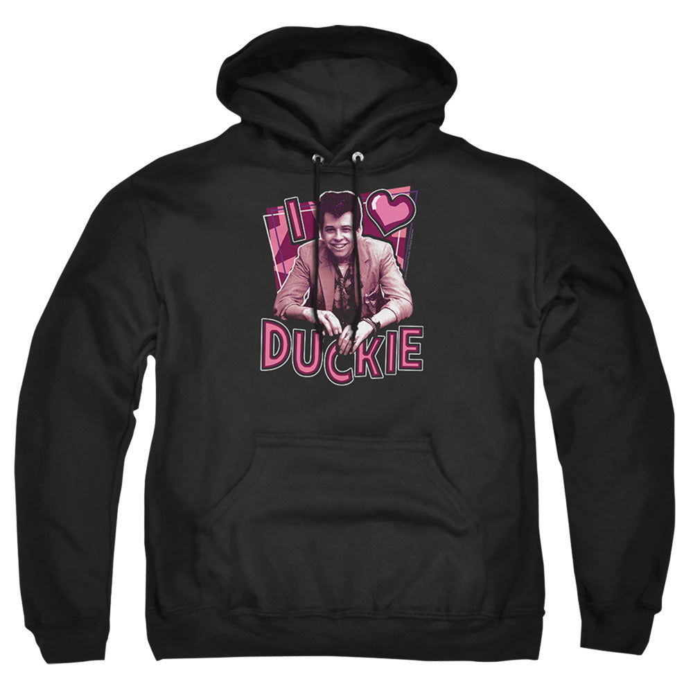 PRETTY IN PINK : I HEART DUCKIE ADULT PULL OVER HOODIE Black 2X