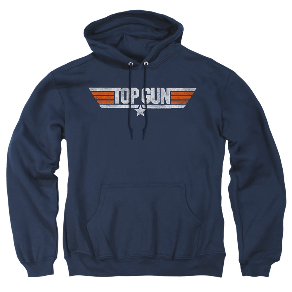 TOP GUN : DISTRESSED LOGO ADULT PULL OVER HOODIE Navy 2X