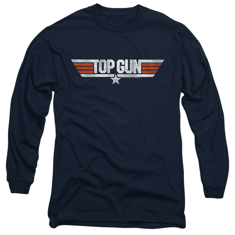 TOP GUN : DISTRESSED LOGO L\S ADULT T SHIRT 18\1 NAVY 2X