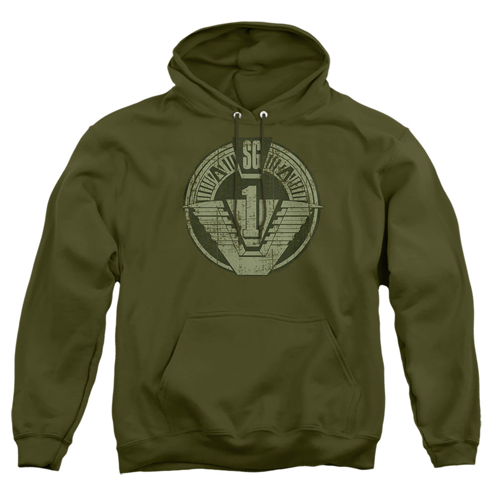 STARGATE SG1 : SG1 DISTRESSED ADULT PULL OVER HOODIE MILITARY GREEN 2X