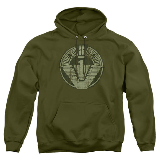 STARGATE SG1 : SG1 DISTRESSED ADULT PULL OVER HOODIE MILITARY GREEN LG