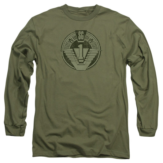 STARGATE SG1 : SG1 DISTRESSED L\S ADULT T SHIRT 18\1 Military Green 2X