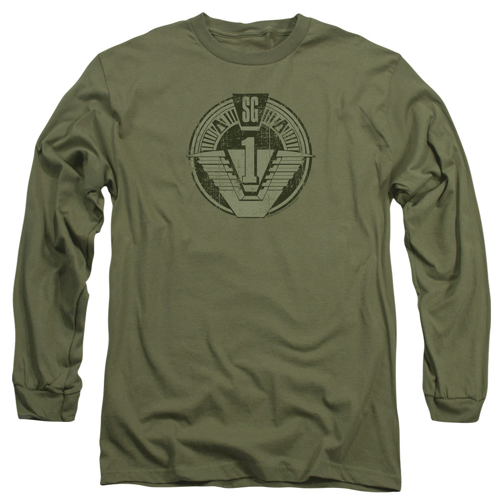 STARGATE SG1 : SG1 DISTRESSED L\S ADULT T SHIRT 18\1 MILITARY GREEN 3X