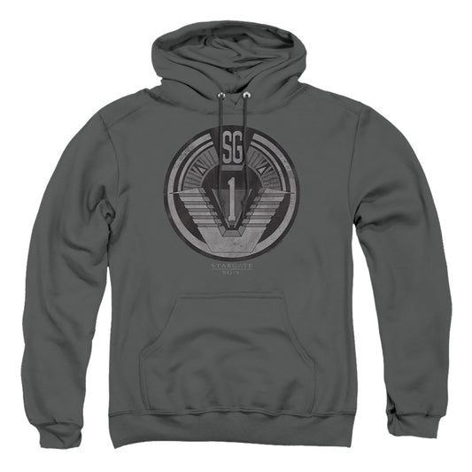 STARGATE SG1 : TEAM BADGE ADULT PULL OVER HOODIE Charcoal LG