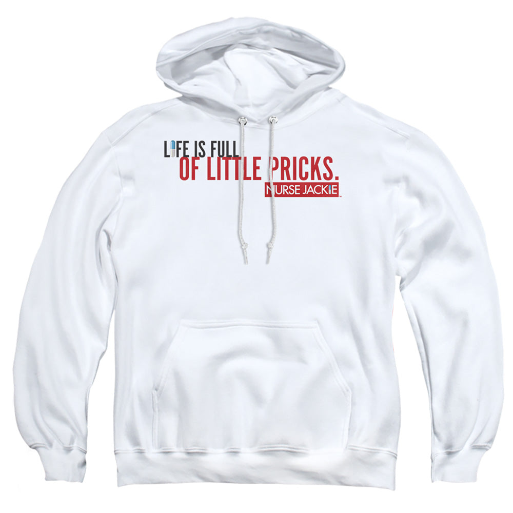 NURSE JACKIE : LIFE IS FULL ADULT PULL OVER HOODIE White LG