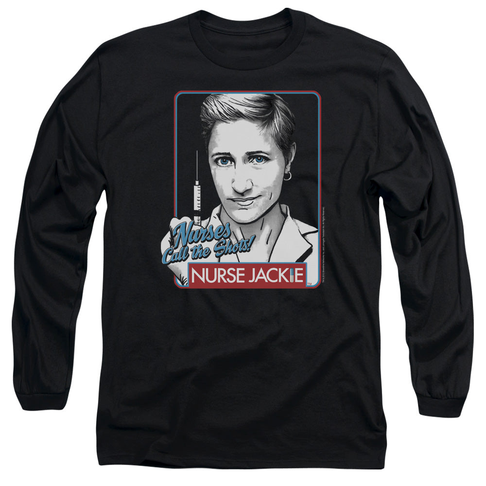 NURSE JACKIE : NURSES CALL THE SHOTS L\S ADULT T SHIRT 18\1 BLACK MD