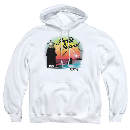 JAWS : AMITY ISLAND ADULT PULL OVER HOODIE White LG