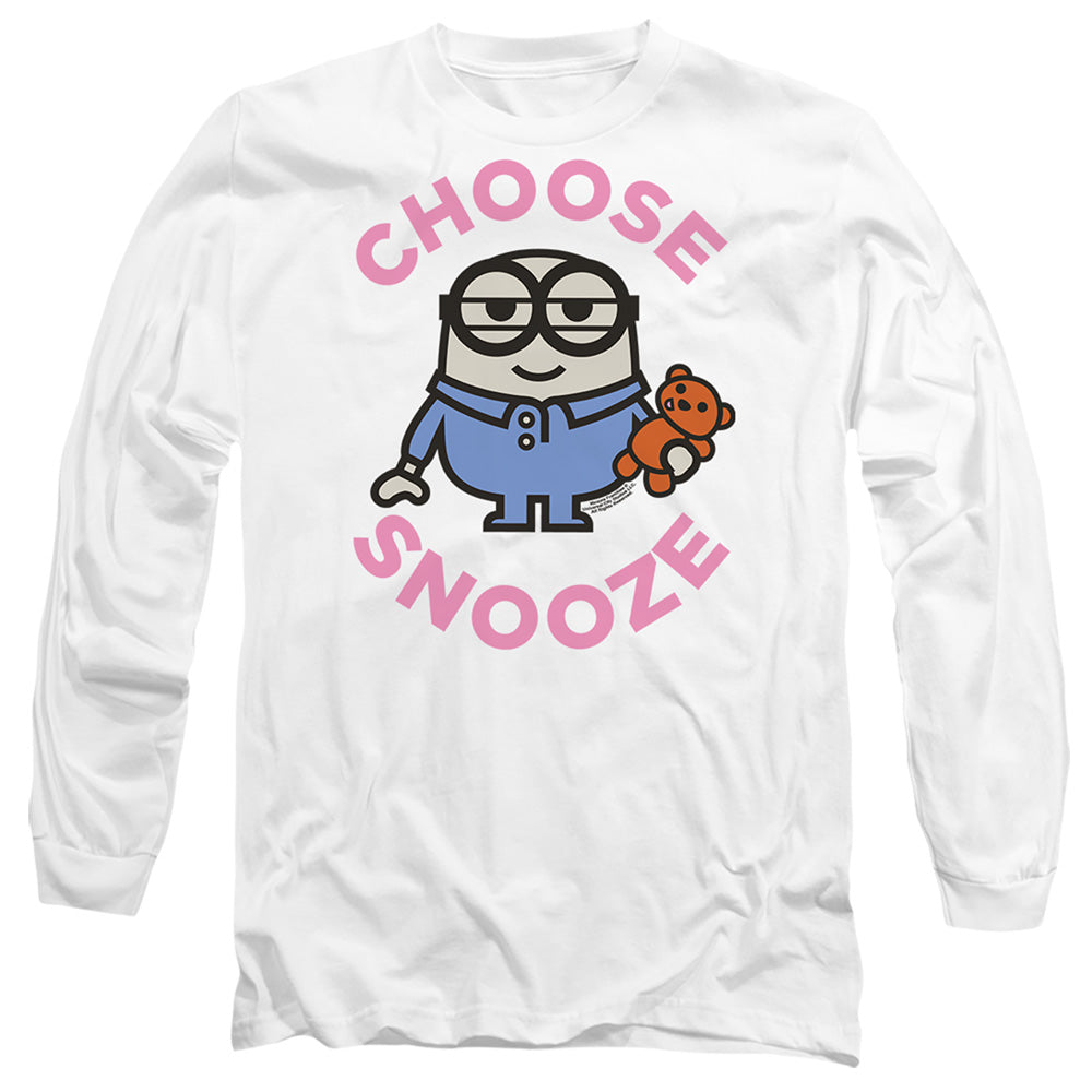 MINIONS : CHOOSE SNOOZE L\S ADULT T SHIRT 18\1 White 2X