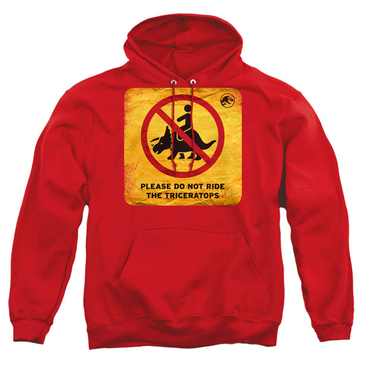 JURASSIC WORLD : DON'T RIDE SIGN ADULT PULL OVER HOODIE Red 2X