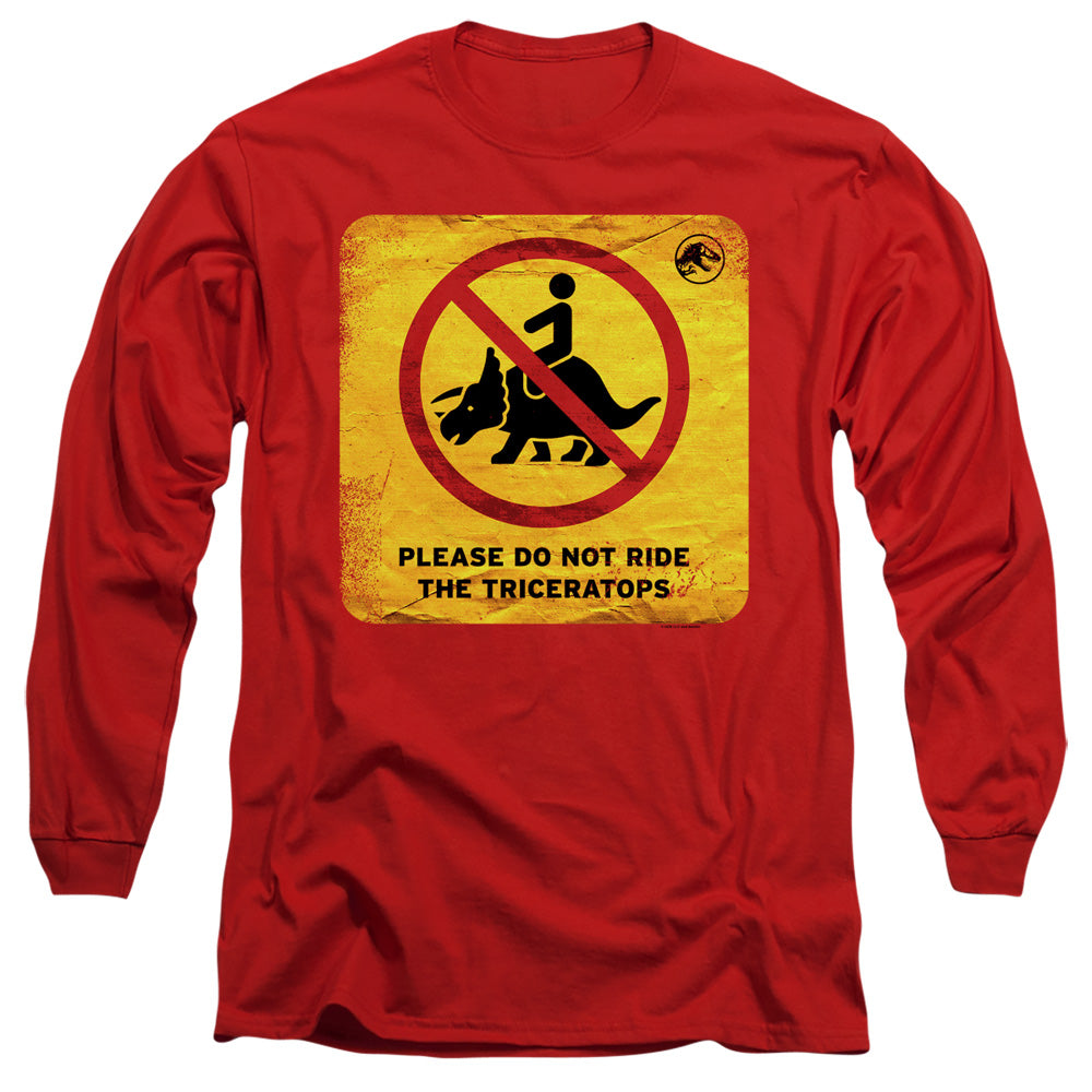 JURASSIC WORLD : DON'T RIDE SIGN L\S ADULT T SHIRT 18\1 Red 2X