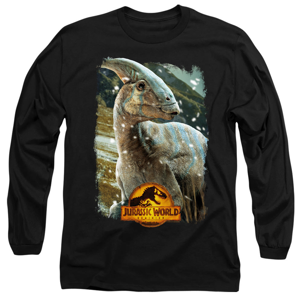 JURASSIC WORLD : PARASAUROLOPHUS BEAUTY SHOT L\S ADULT T SHIRT 18\1 Black SM