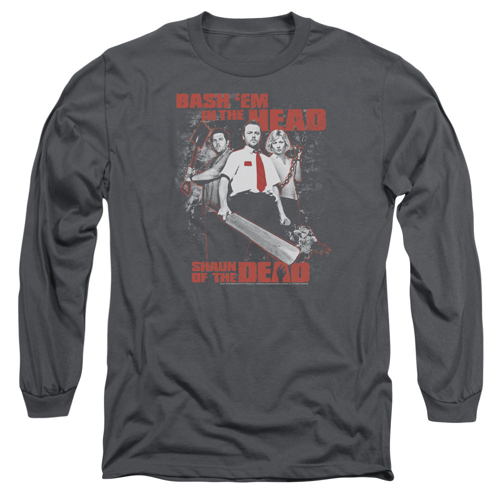 SHAUN OF THE DEAD : BASH EM L\S ADULT T SHIRT 18\1 CHARCOAL 3X